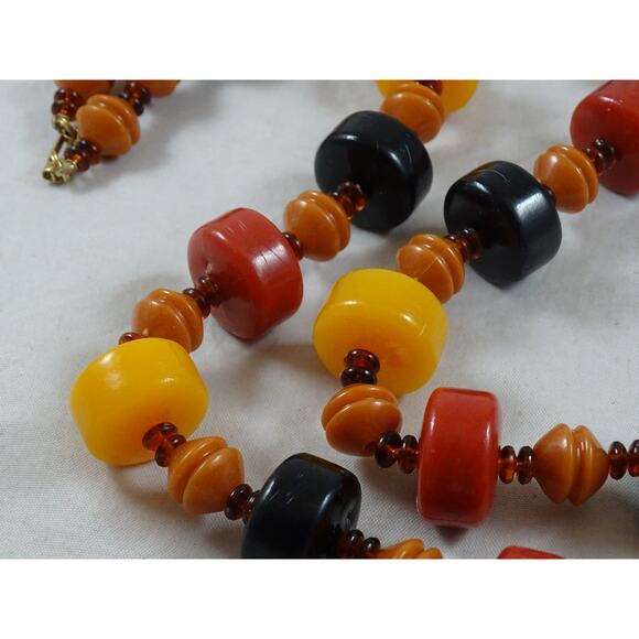 Vintage Hong Kong Graduated Beaded Necklace Chunky Statement Butterscotch Amber - Picture 3 of 7